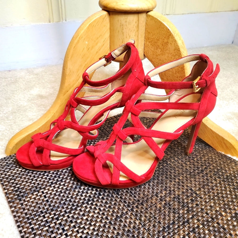 Michael Kors Caged Red Suede Heels - Picture 3 of 4